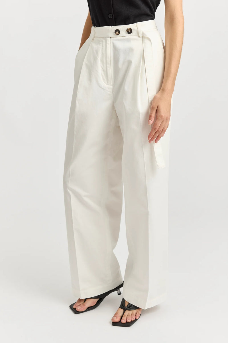 Belted cotton pant- white