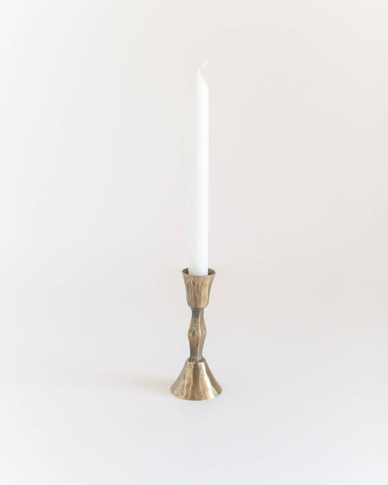 Hand Forged Iron Diamante Candle Holders: Brass Finish-single