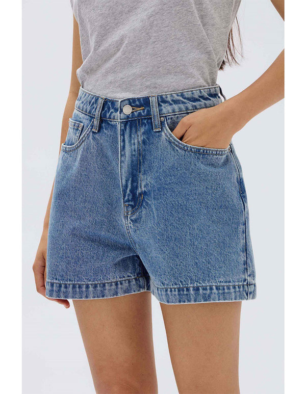 Boxy denim short- dark stone