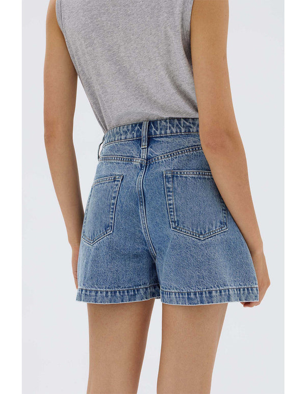 Boxy denim short- dark stone