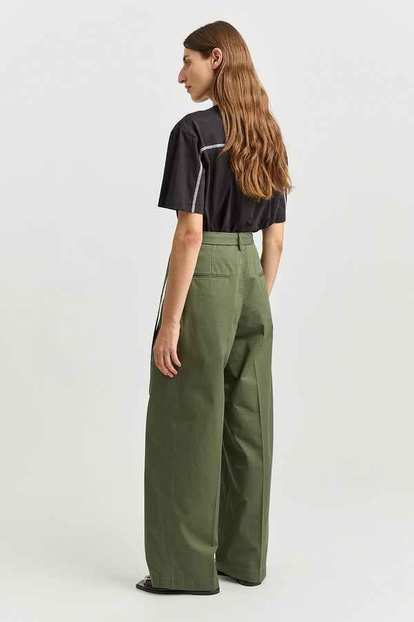 Belted cotton pant- olive