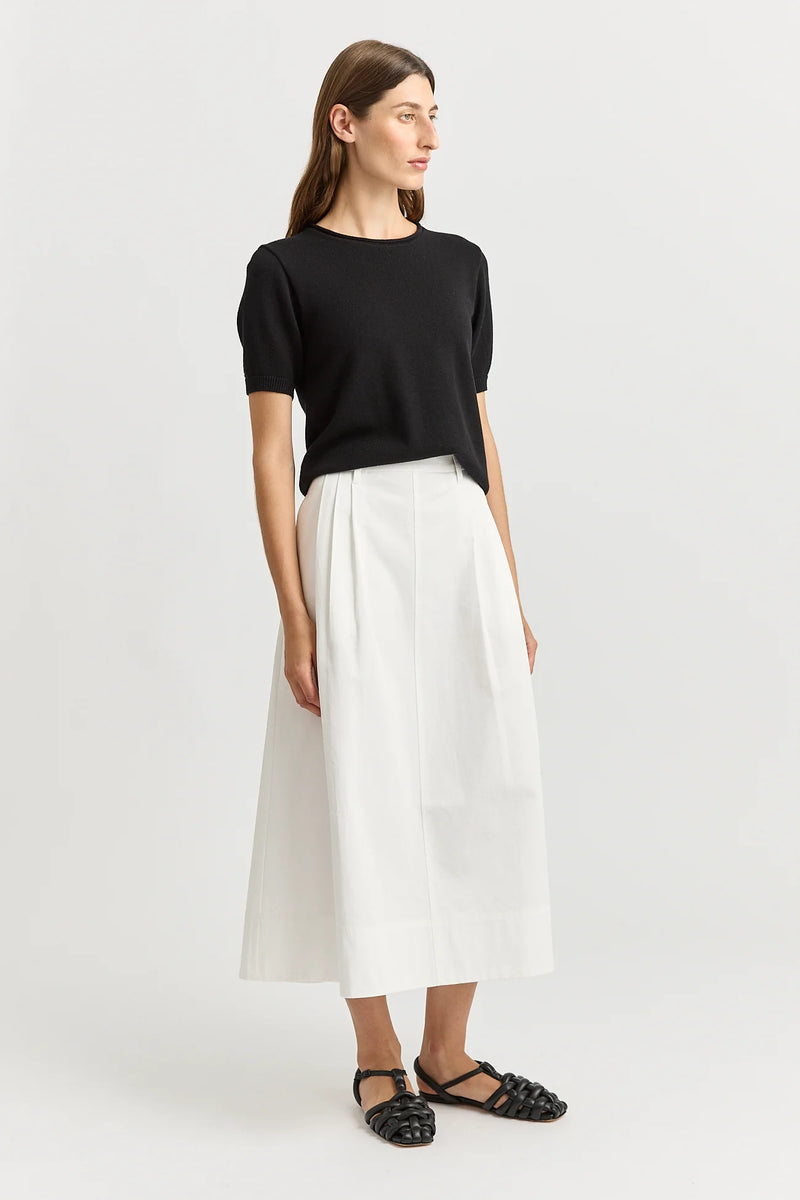Pleat detail  midi skirt- white