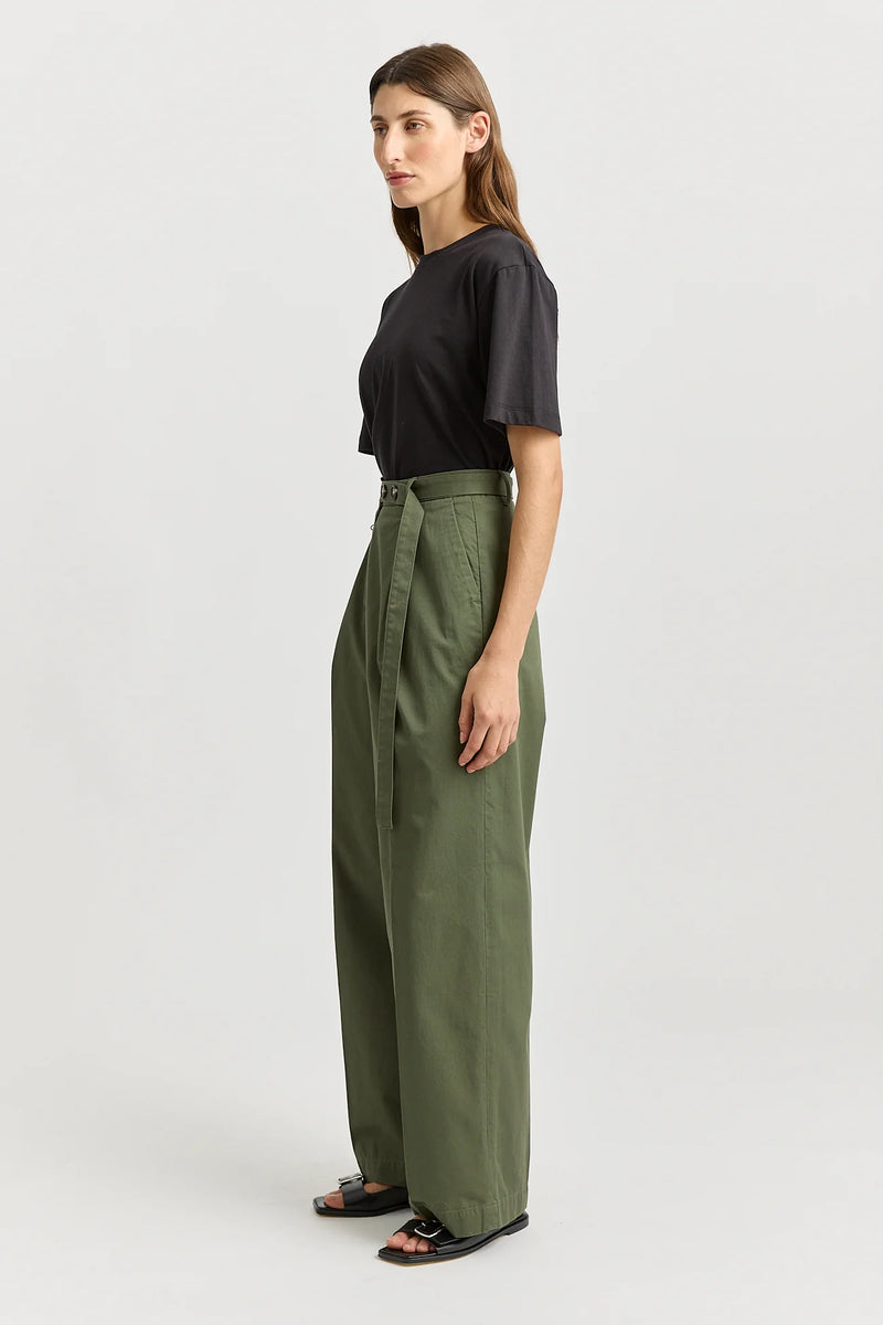 Belted cotton pant- olive