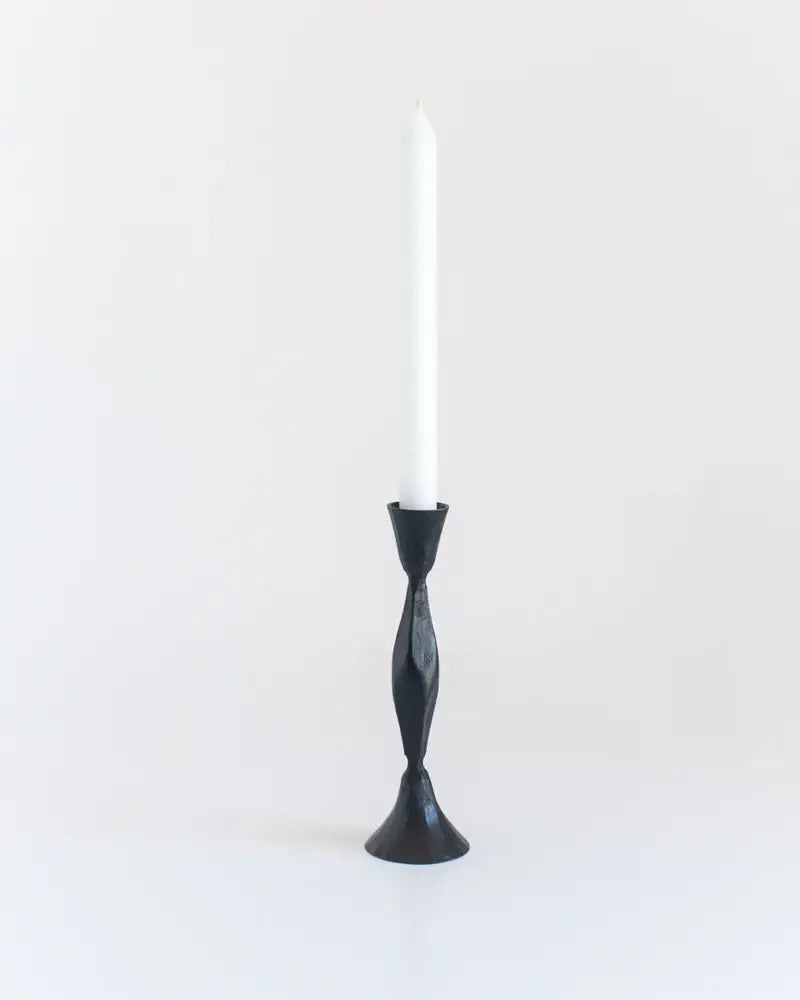 High Diamond Hand-Forged Iron Candle Stand: Black- single