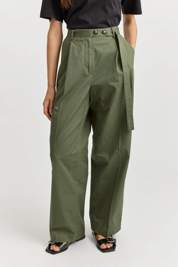 Belted cotton pant- olive