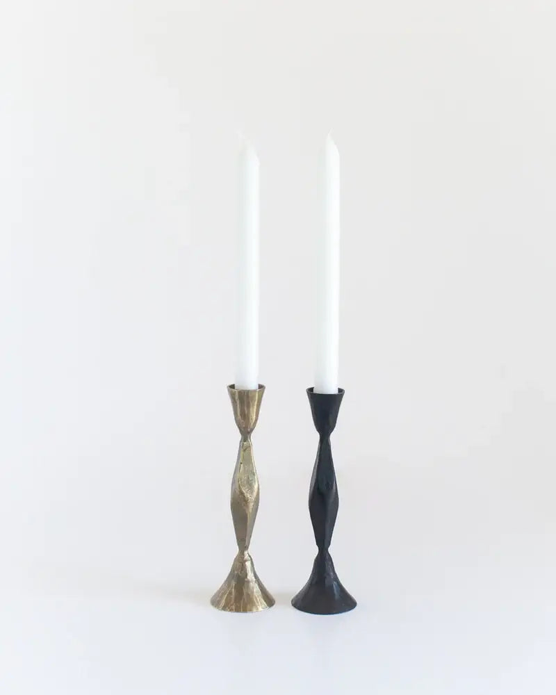 High Diamond Hand-Forged Iron Candle Stand: Brass Finish- single