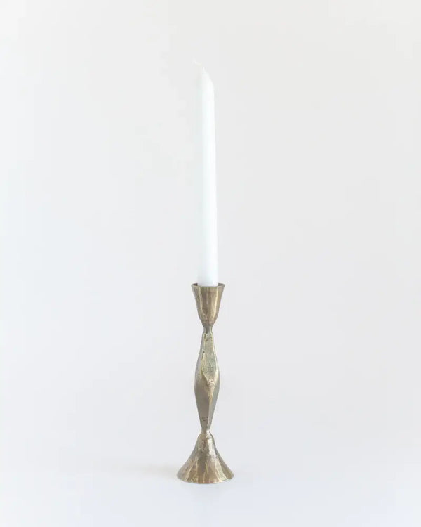 High Diamond Hand-Forged Iron Candle Stand: Brass Finish- single