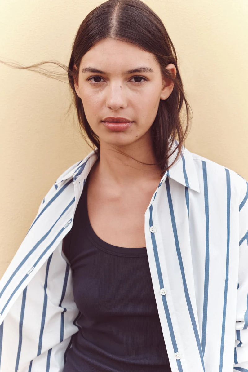 Nara stripe long sleeve- white/true navy