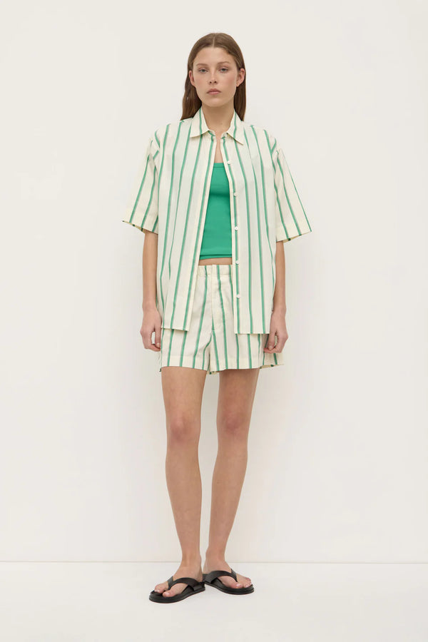 Agnes stripe short sleeve- butter/bright green