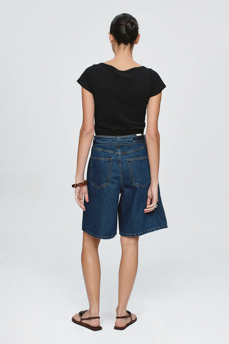 Belted jean short- classic blue
