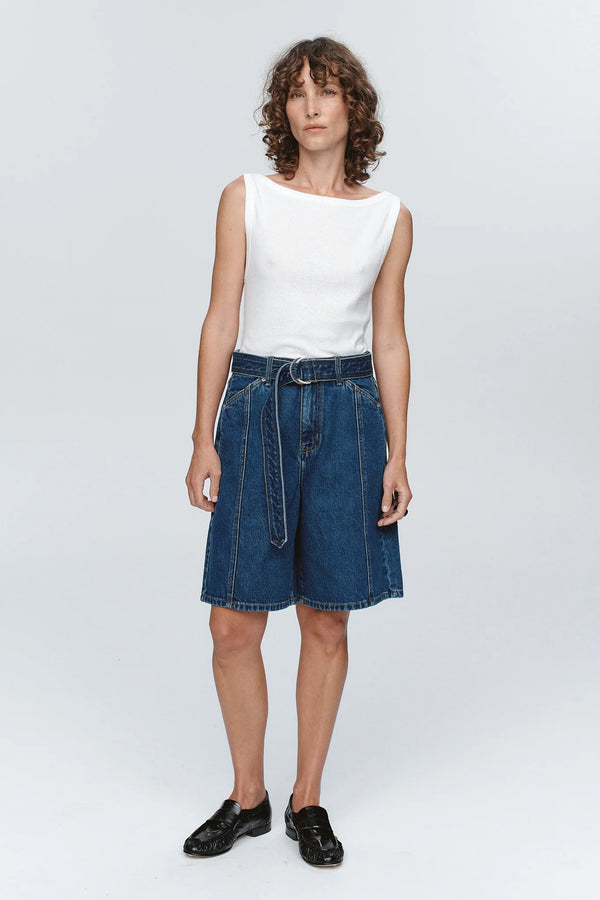 Belted jean short-washed indigo