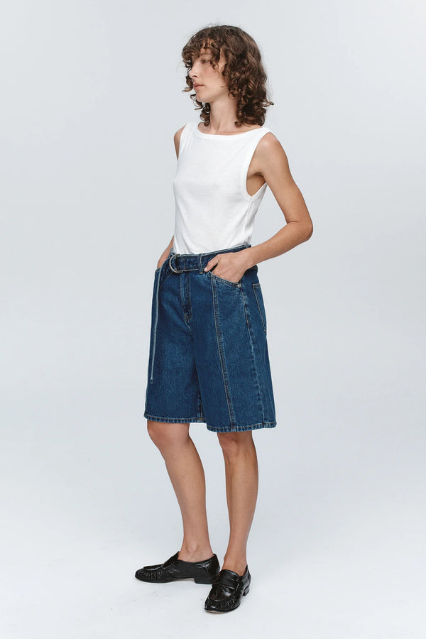 Belted jean short-washed indigo