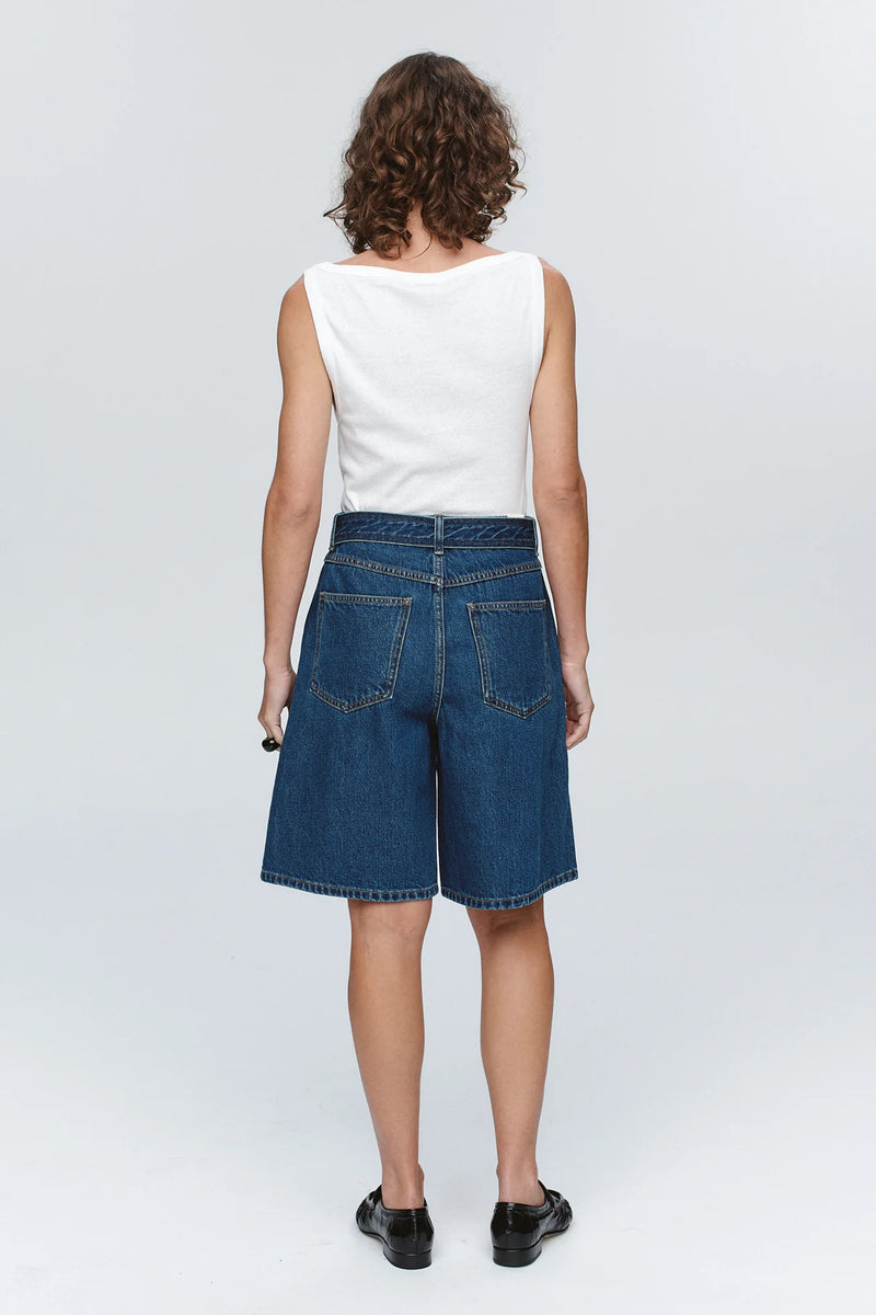 Belted jean short-washed indigo