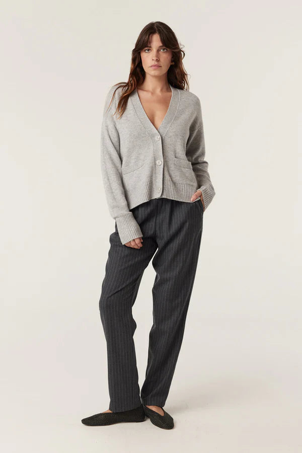 Cashwool v-neck cardi- grey marle