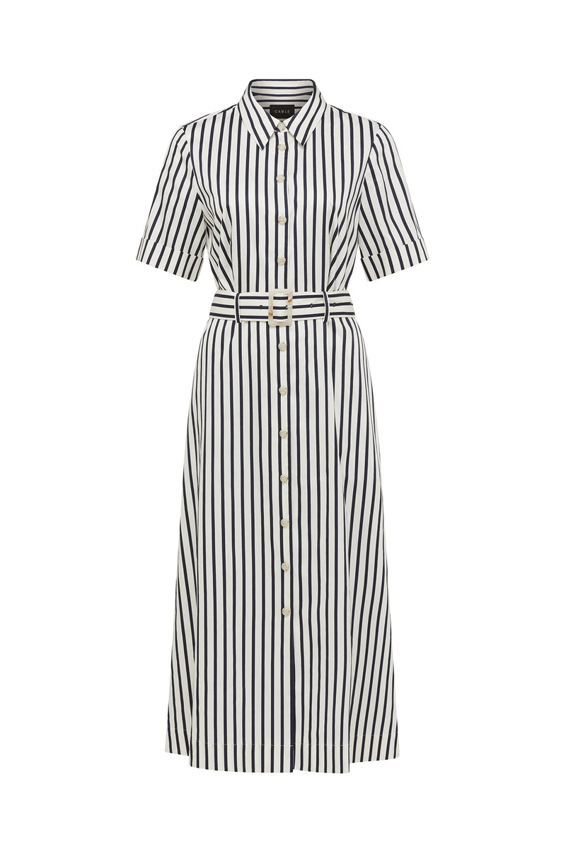 Lina stripe shirt dress-navy