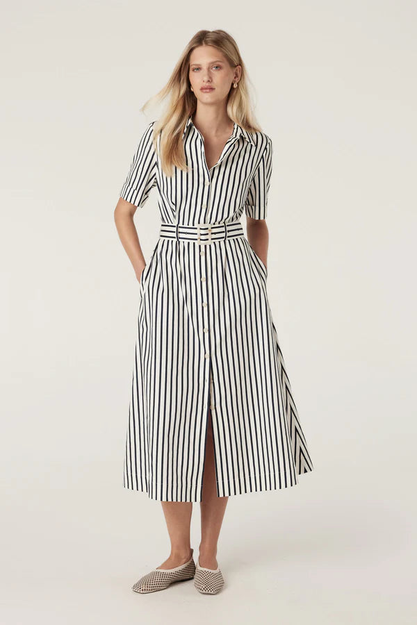 Lina stripe shirt dress-navy