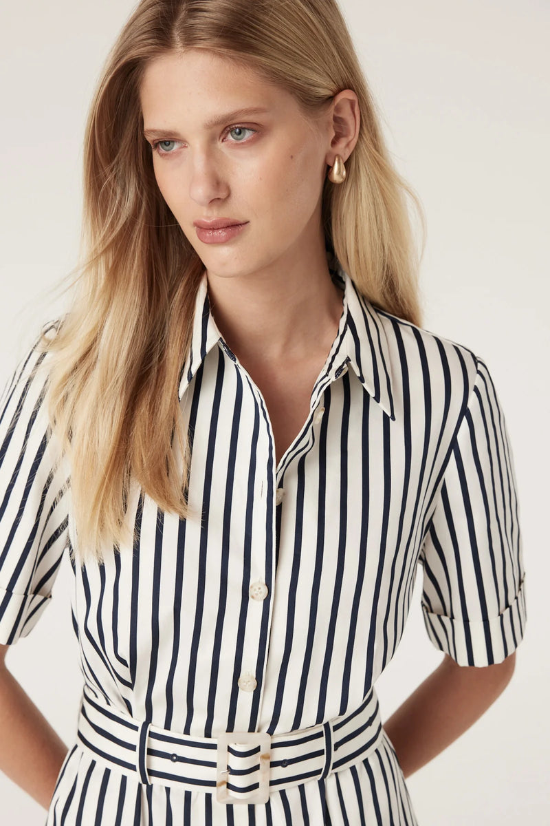 Lina stripe shirt dress-navy
