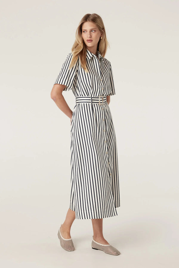 Lina stripe shirt dress-navy