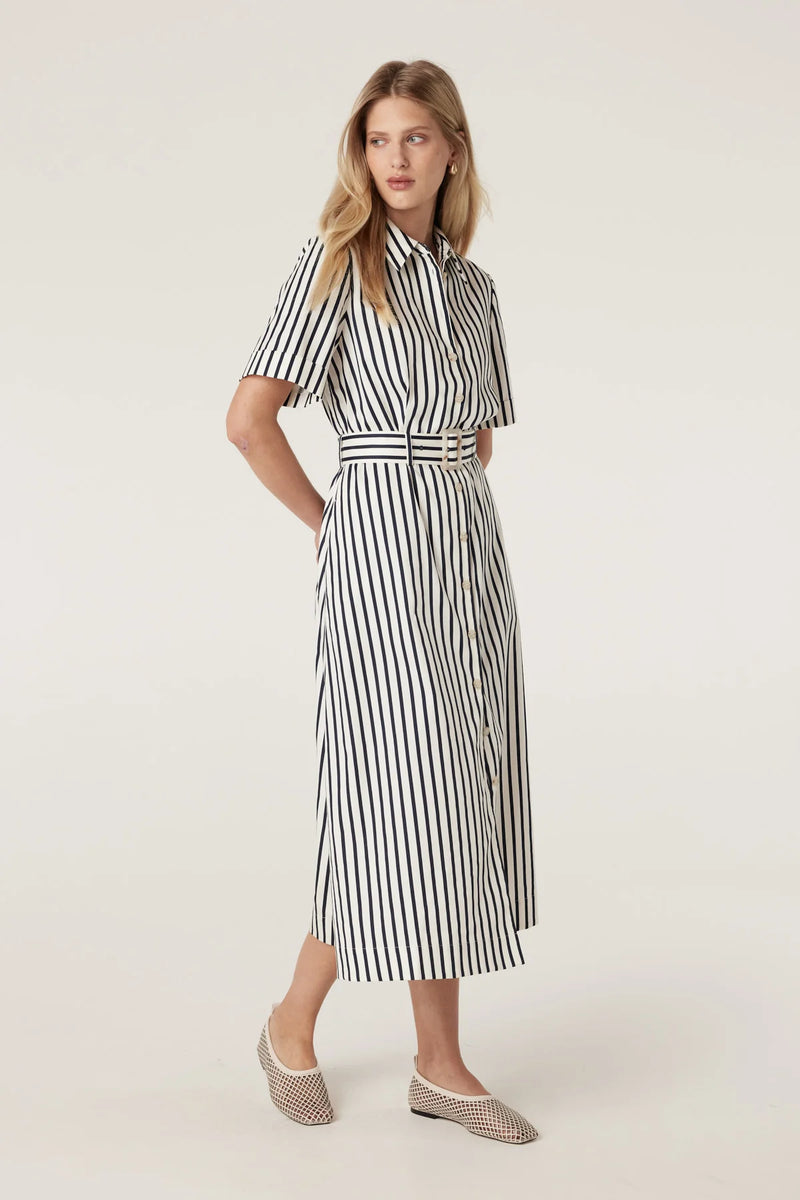 Lina stripe shirt dress-navy