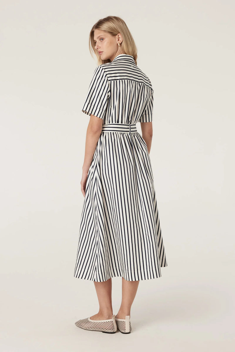 Lina stripe shirt dress-navy
