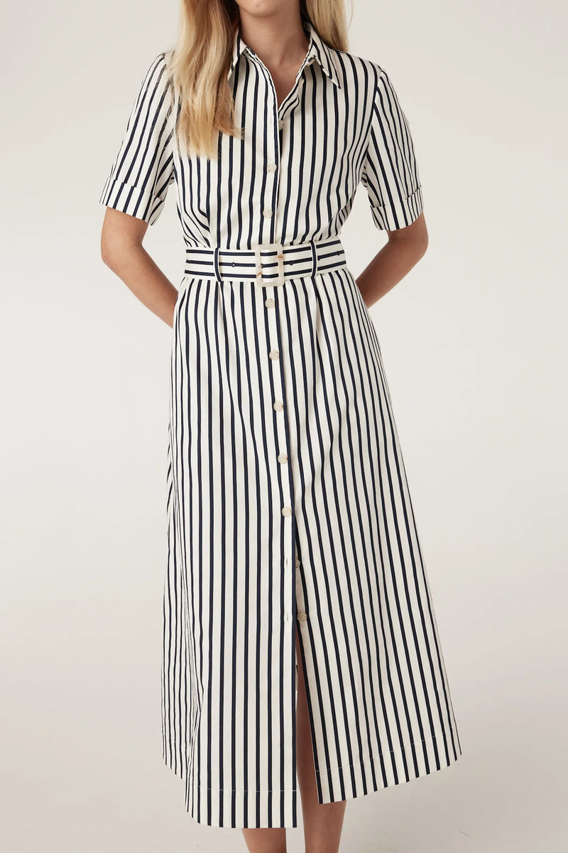 Lina stripe shirt dress-navy