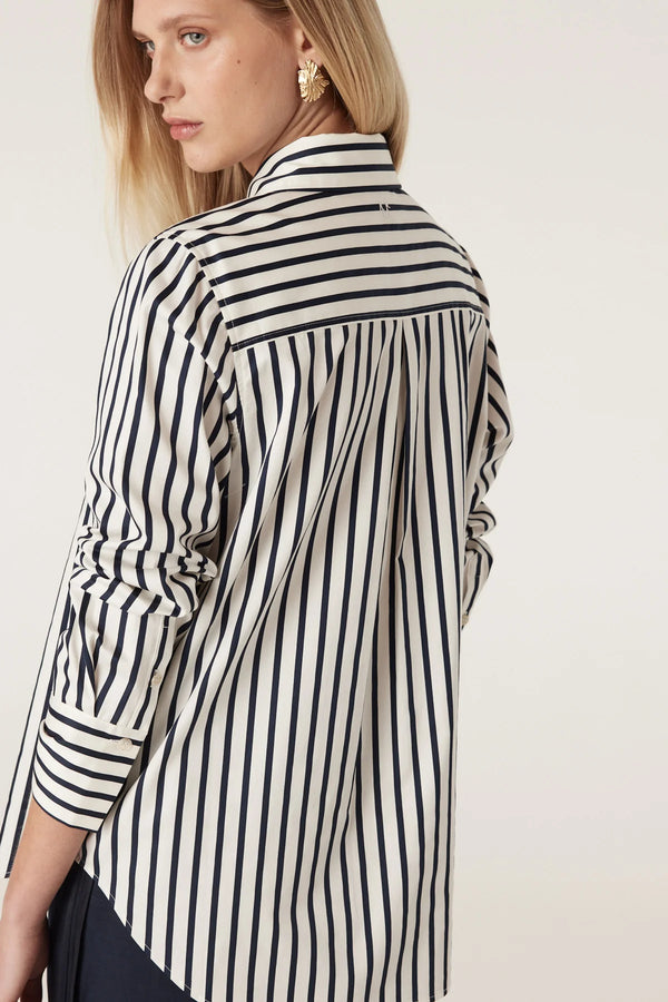 Lina stripe dress shirt- Navy