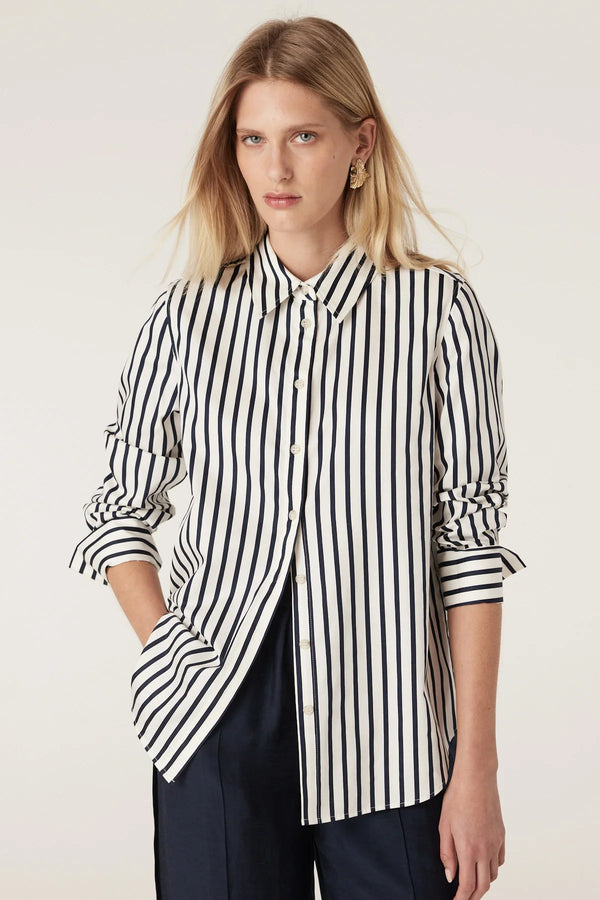 Lina stripe dress shirt- Navy