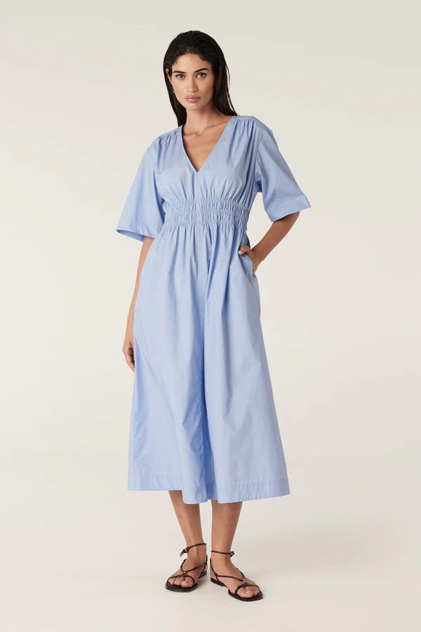 Bella poplin dress- blue