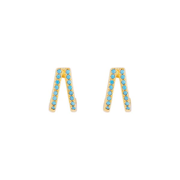 Turquoise twin pave huggies