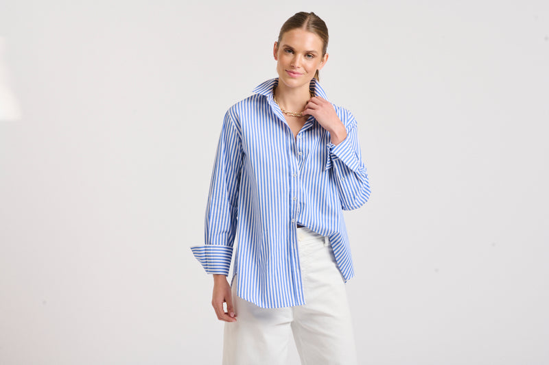 Elodie mid blue stripe shirt