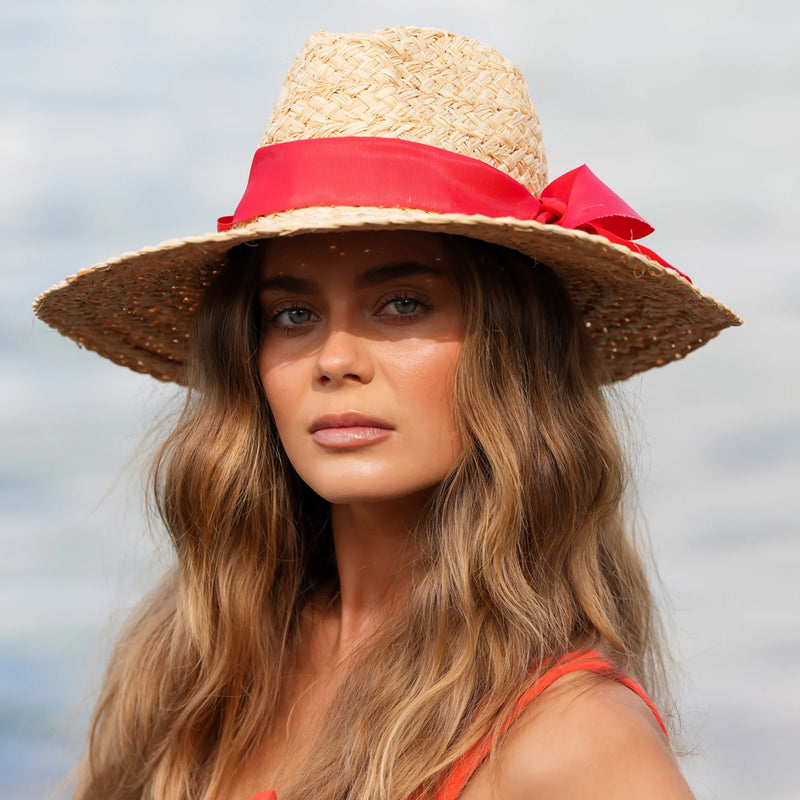 Cherry red raffia hat