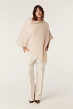 Brushed pure cashmere poncho-fawn