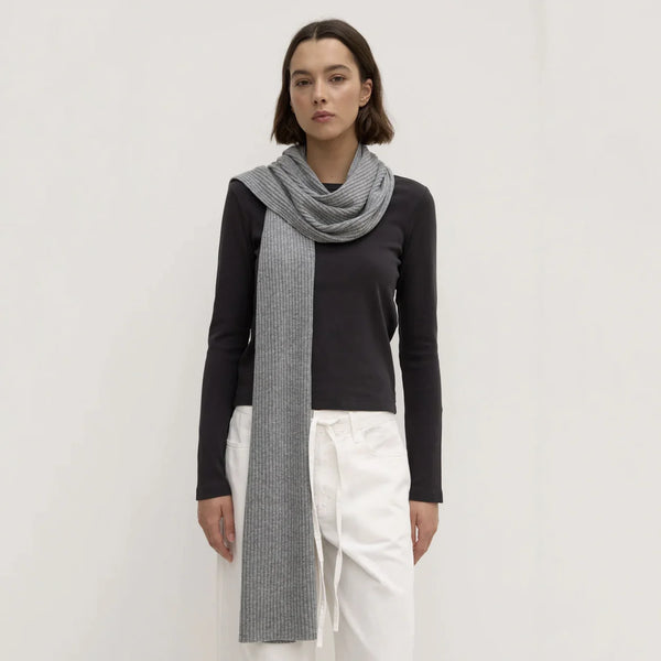 Wool cashmere rib scarf- grey marle