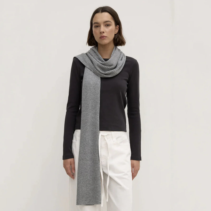 Wool cashmere rib scarf- grey marle