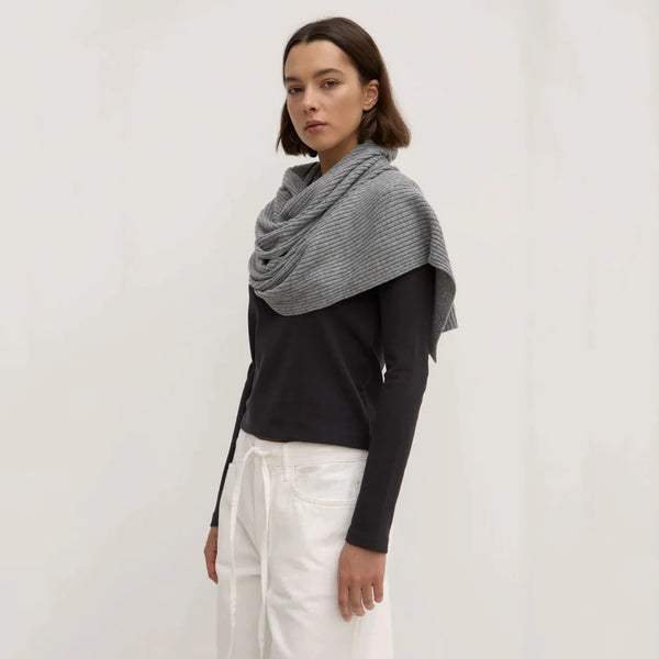 Wool cashmere rib scarf- grey marle
