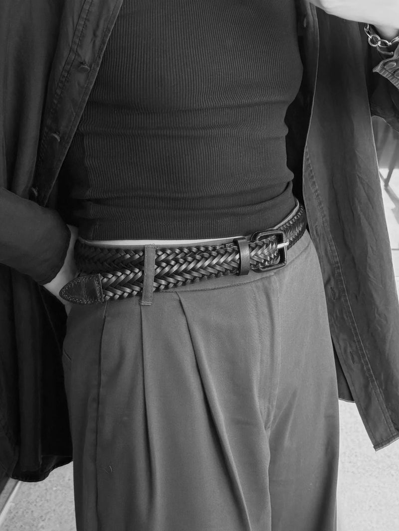 Thin woven belt-blk