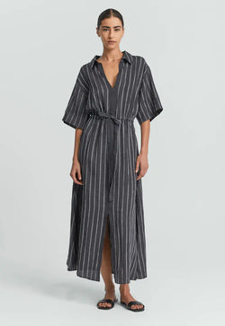 Vintage black and dusk dress- white stripe
