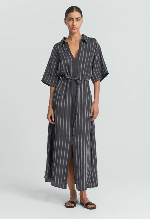 Vintage black and dusk dress- white stripe