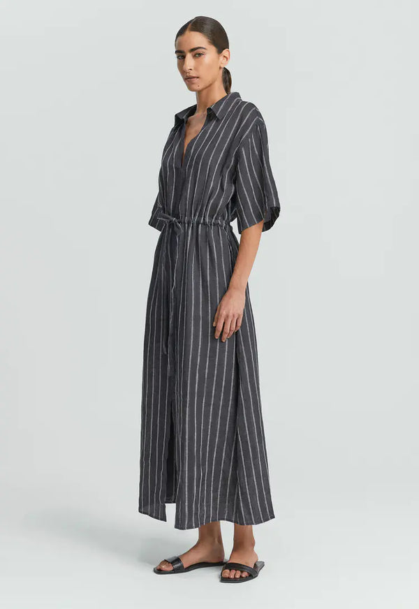Vintage black and dusk dress- white stripe