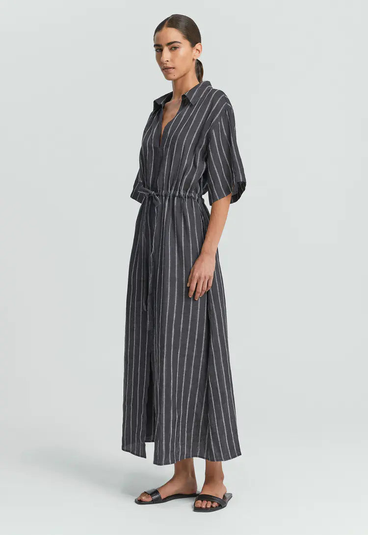 Vintage black and dusk dress- white stripe