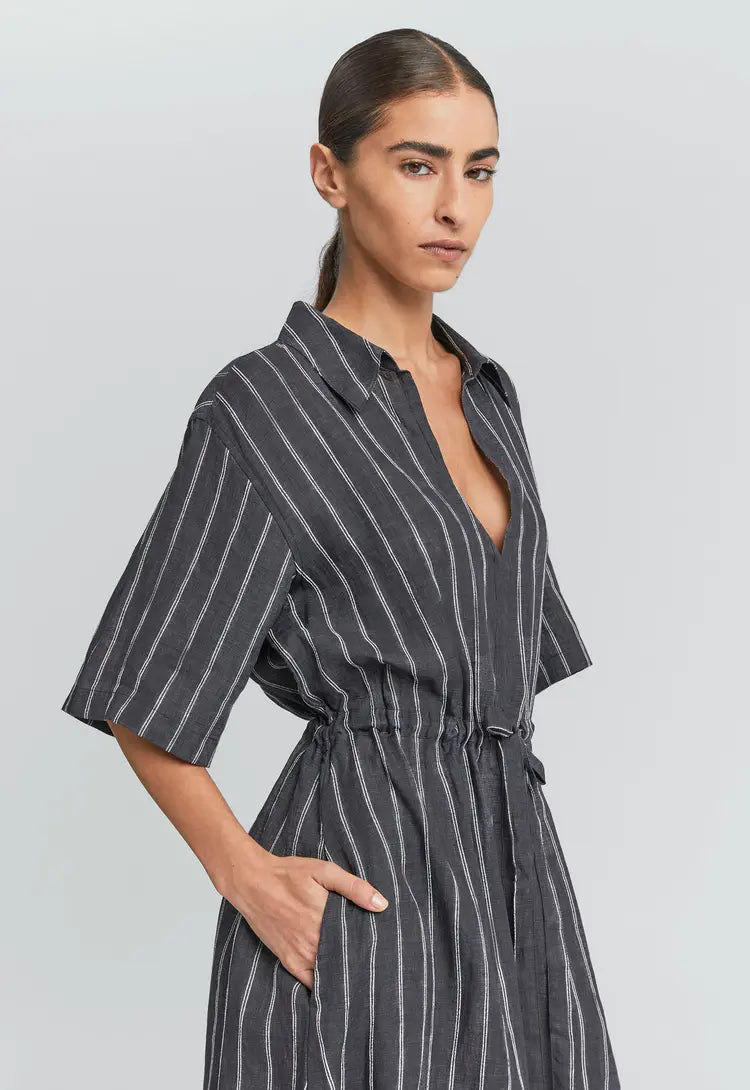 Vintage black and dusk dress- white stripe