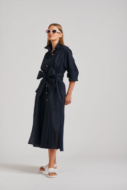 Luna Linen- French Navy Shirt Dress