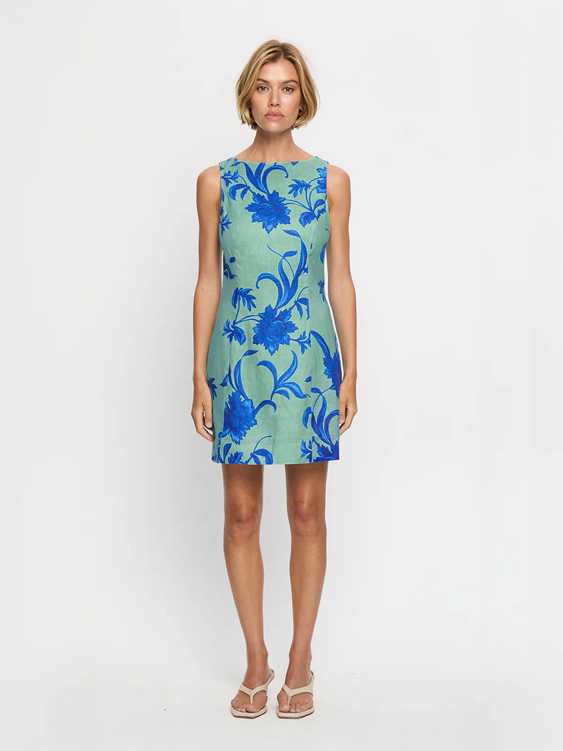 Juniper mini dress- cobalt/green