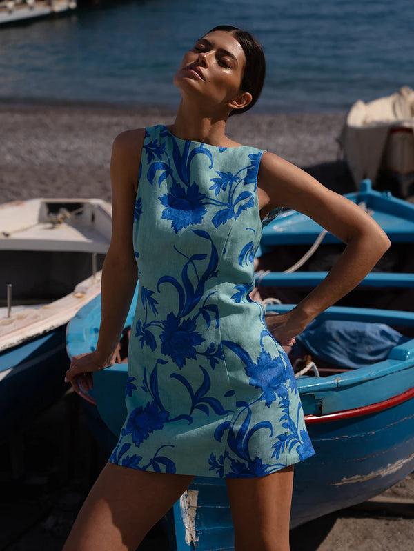 Juniper mini dress- cobalt/green