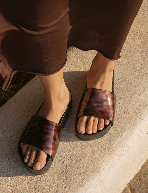 Platform animal print slides