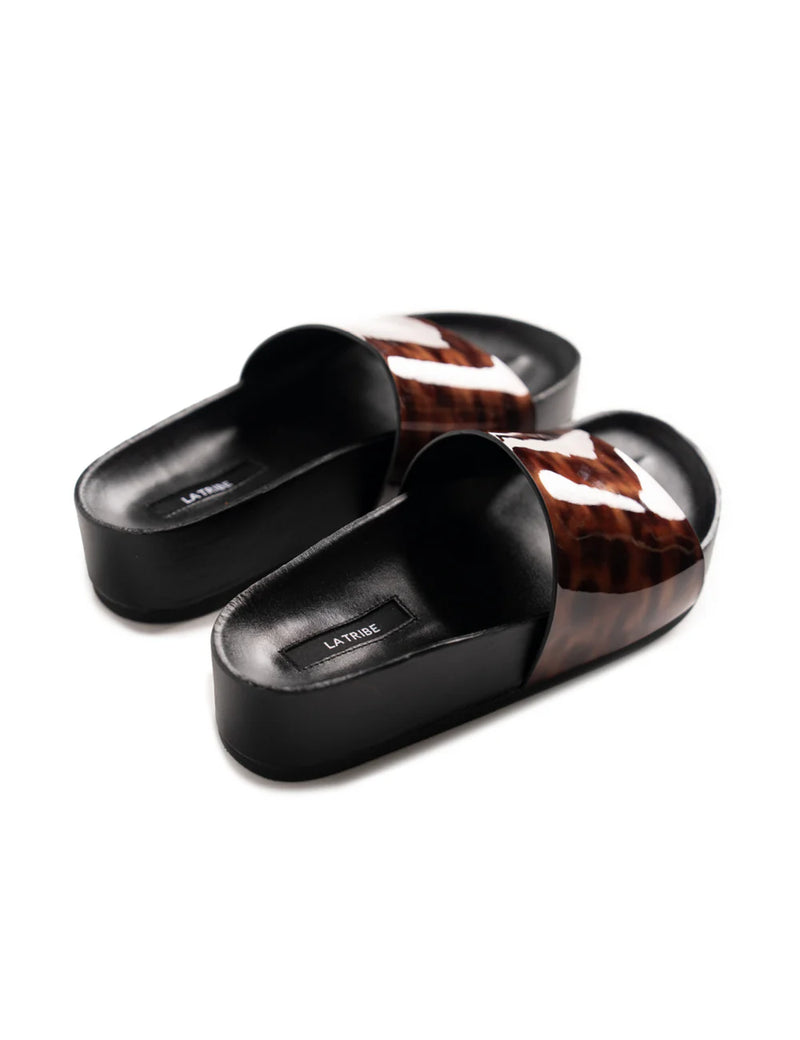 Platform animal print slides