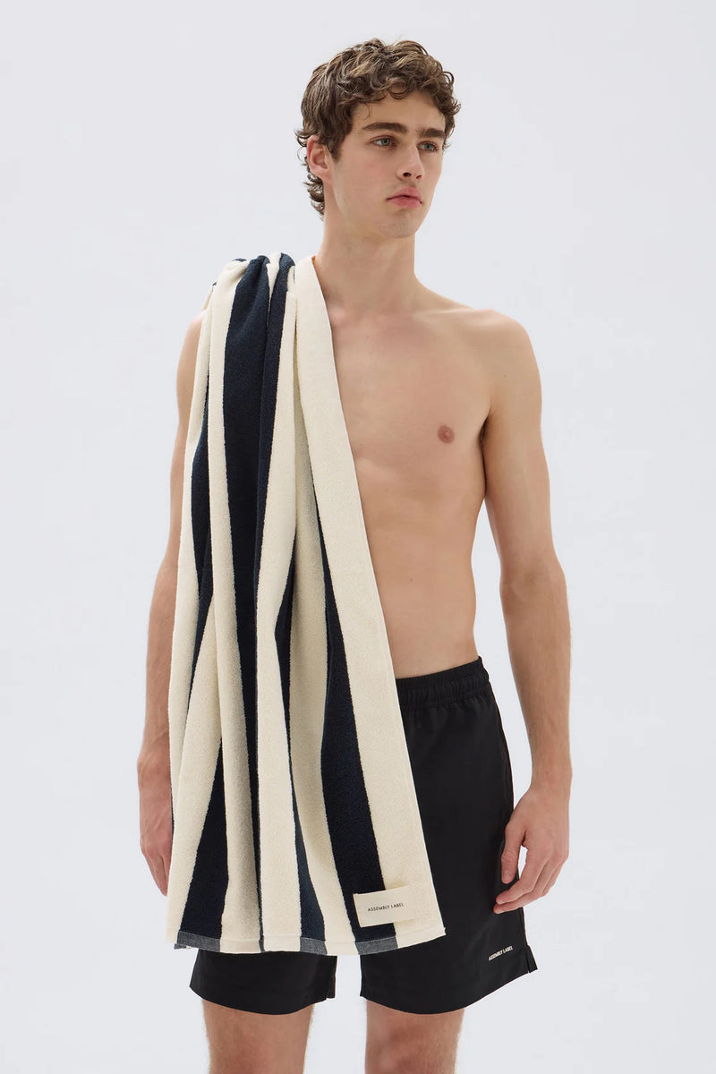 Multi stripe beach towel- true navy/cream