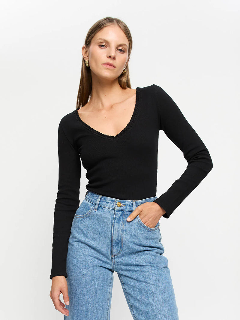Tallulah v-neck l/s top- blk