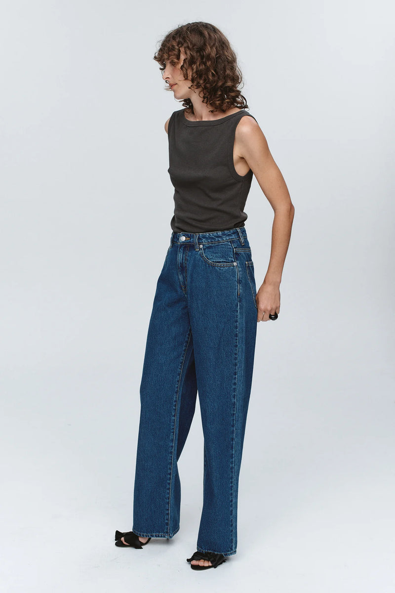 Wide leg jean-washed indigo