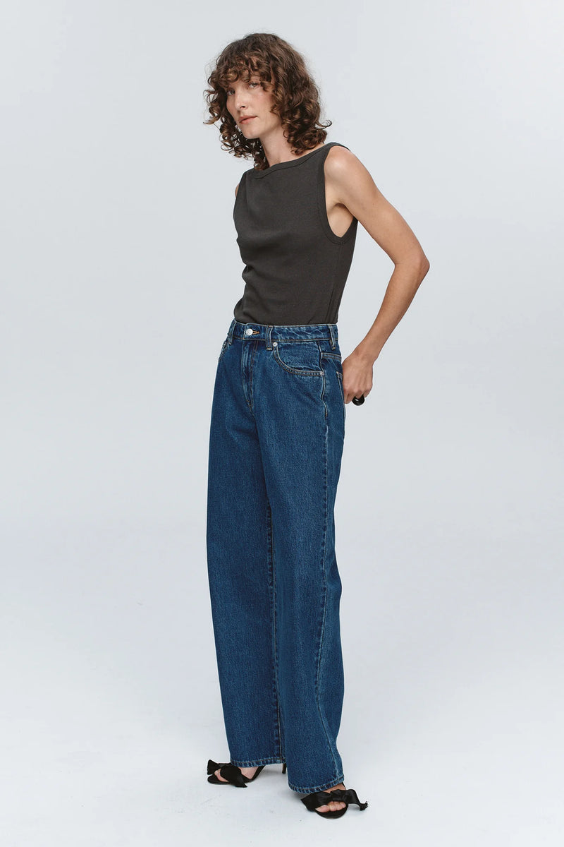 Wide leg jean-washed indigo